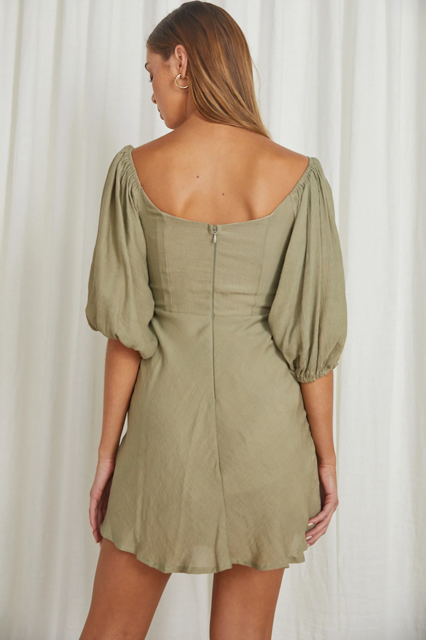 Avaline Drawstring Bust Mini Dress Olive - Image 2