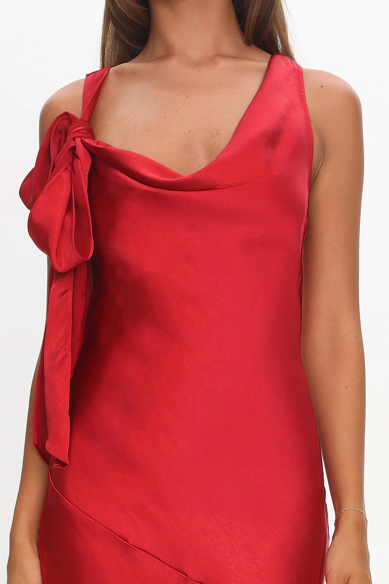 Averie Bow Shoulder Split Midi Dress Red - Image 5