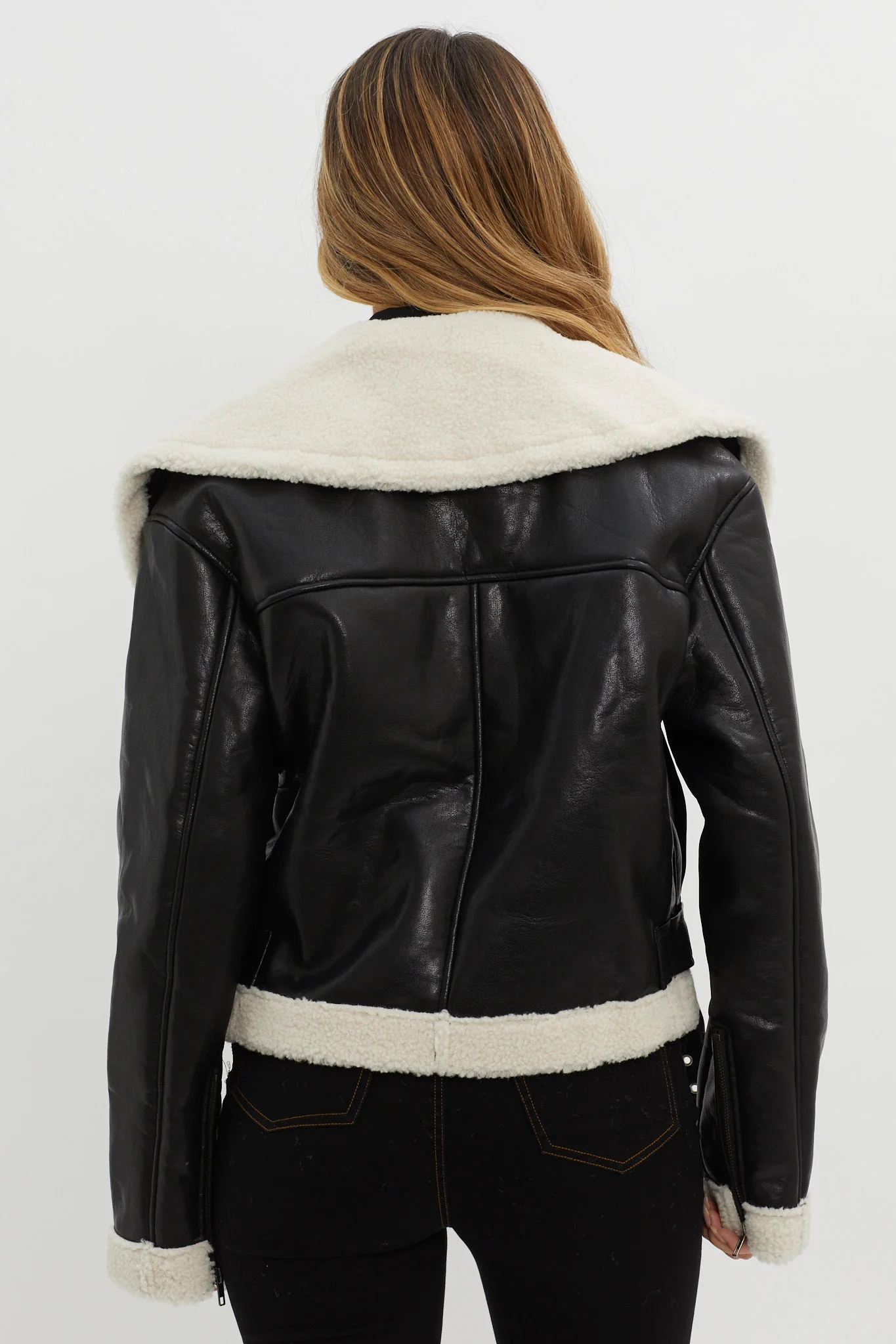 Aviatrix Faux Leather Sherpa Jacket Black - Image 2