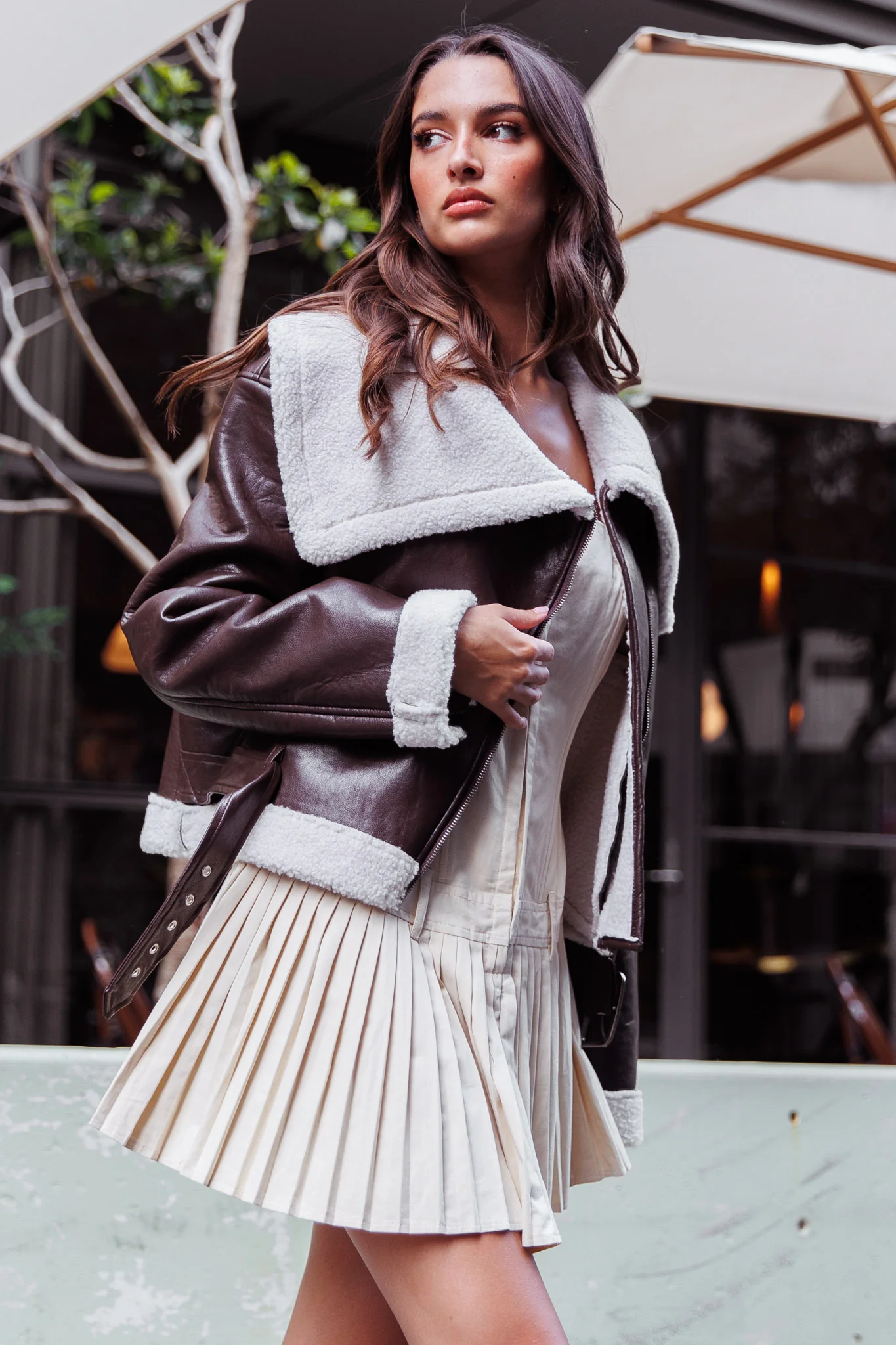 Aviatrix Faux Leather Sherpa Jacket Brown - Image 2
