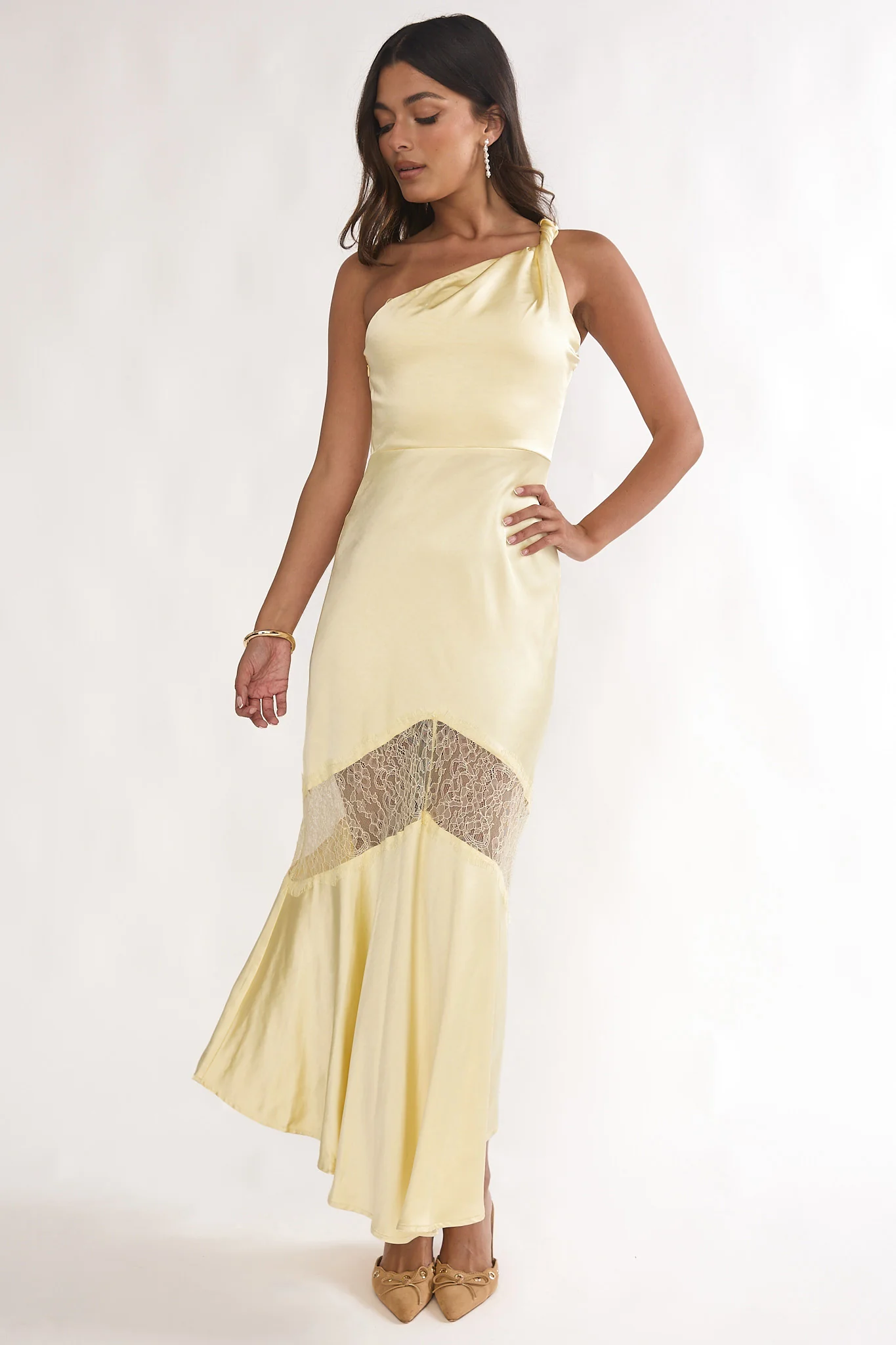 Avielle Lace Trim One-Shoulder Maxi Dress Butter - Image 6