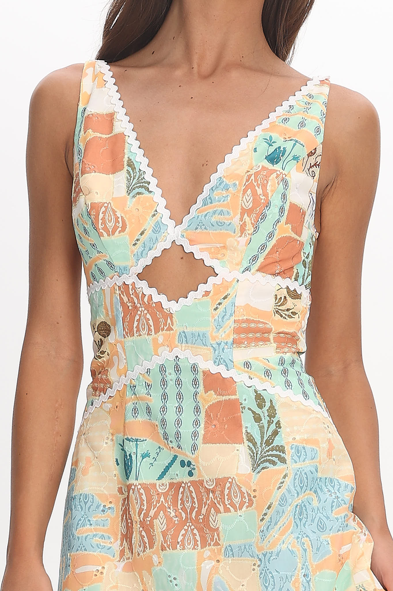 Avilo Ric Rac Trim Maxi Dress Print Yellow - Image 4