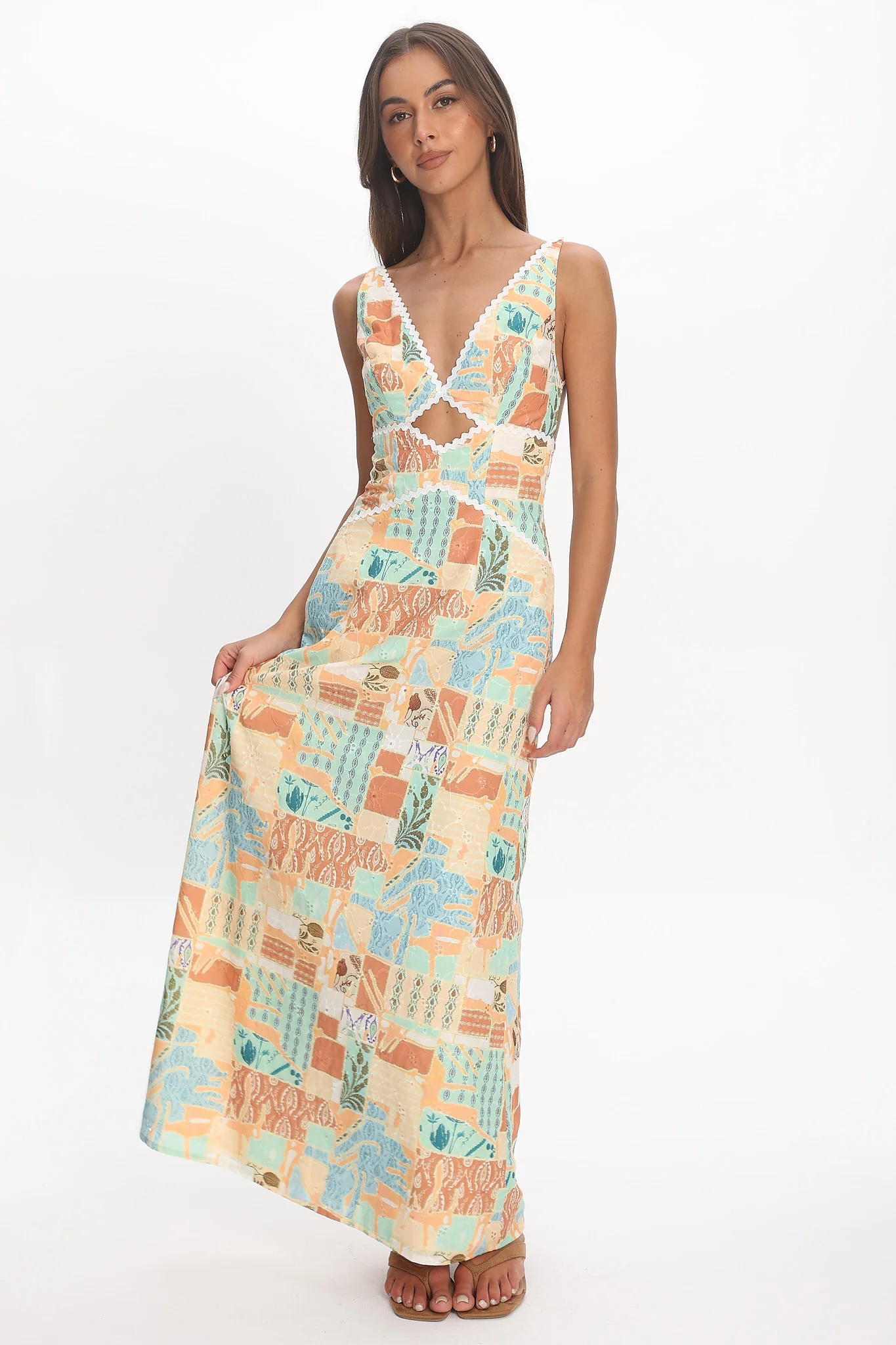 Avilo Ric Rac Trim Maxi Dress Print Yellow - Image 5