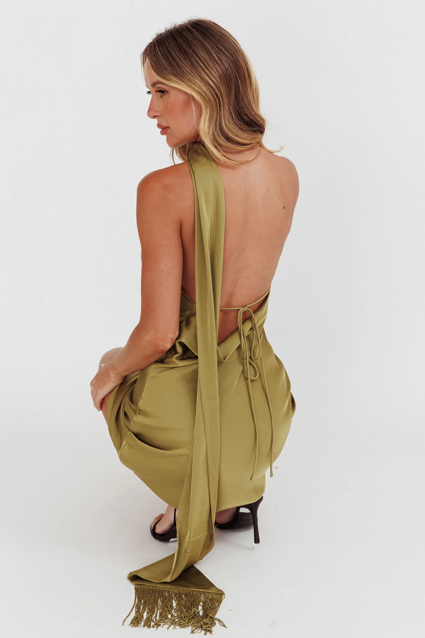 Awaken One-Shoulder Halter Mini Dress Sage - Image 4