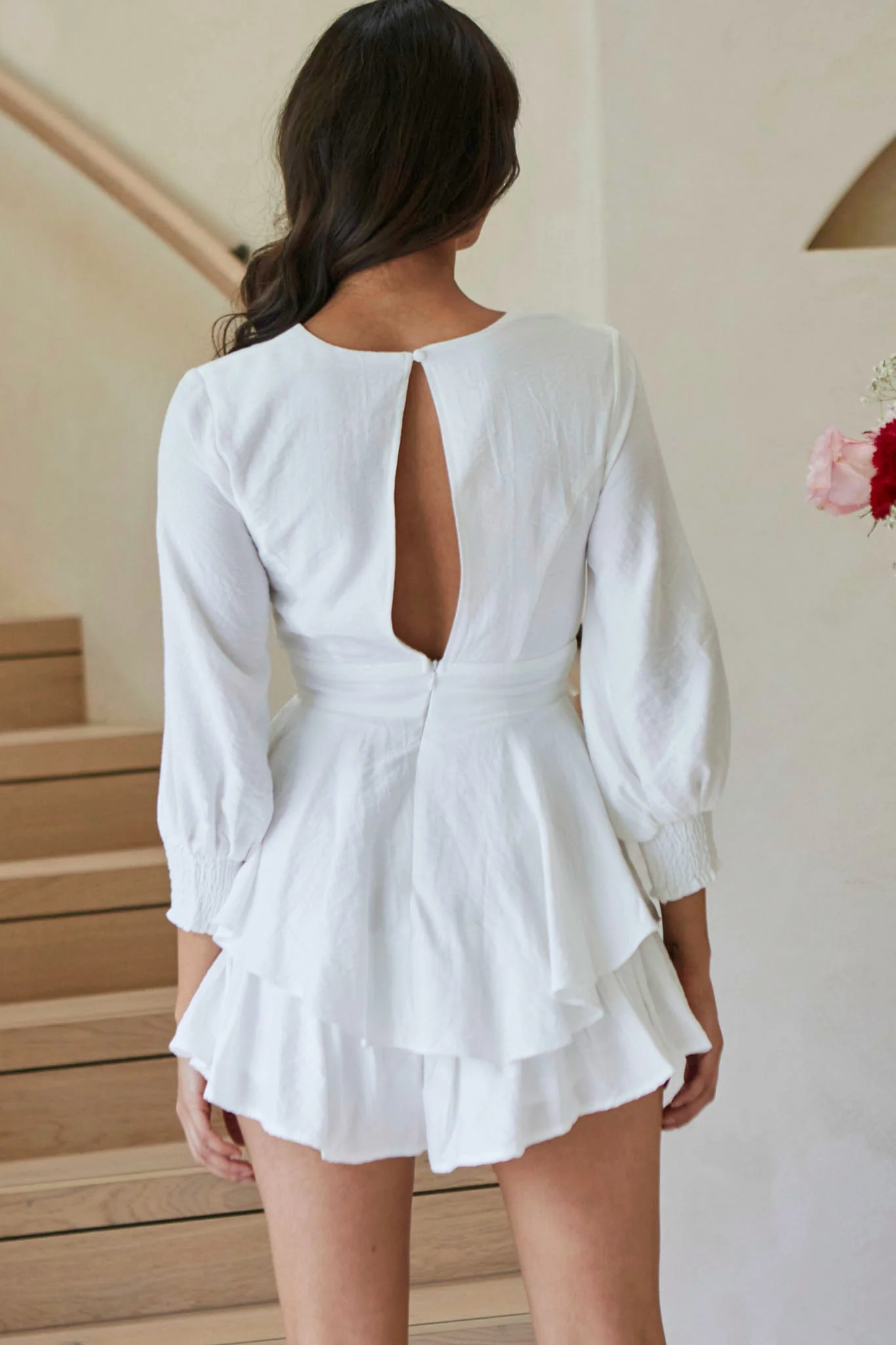 Awakening Long Sleeve Twist Bust Romper White - Image 3
