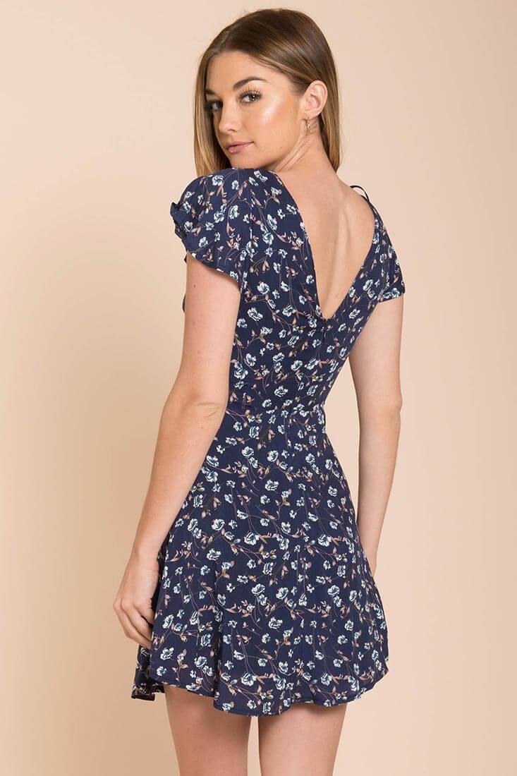 Ayleen Floral Peek-A-Boo Dress Navy - Image 4