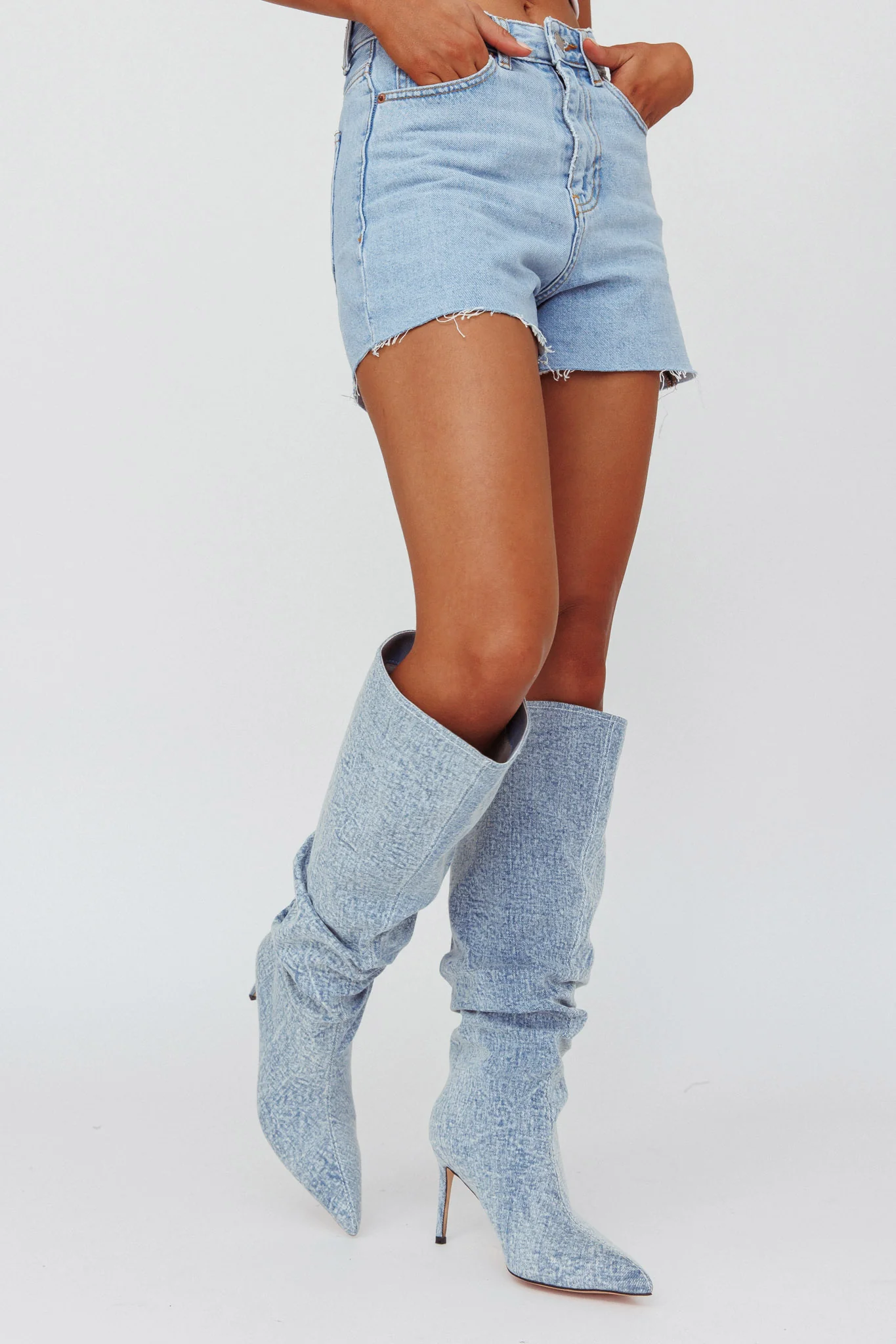 AZALEA WANG Pentagon-Denim Stiletto Boot - Image 2