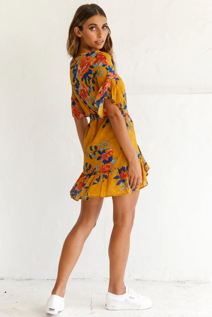 Azealia Floral Wrap Dress Mustard - Image 3