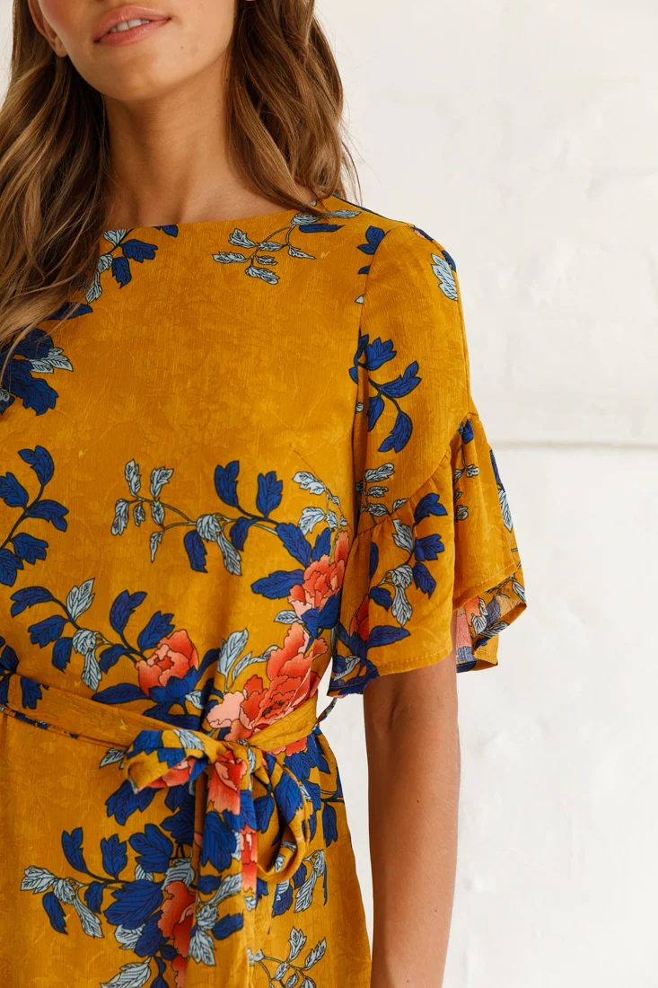 Azealia Floral Wrap Dress Mustard - Image 4