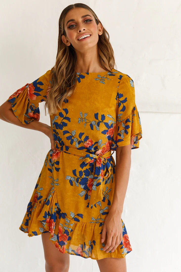 Azealia Floral Wrap Dress Mustard - Image 6