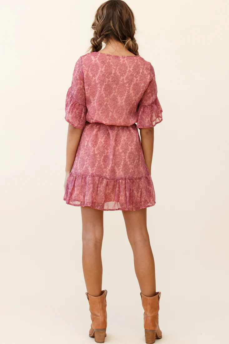 Azealia Ruffle Hem Dress Floral Pattern Pink - Image 4
