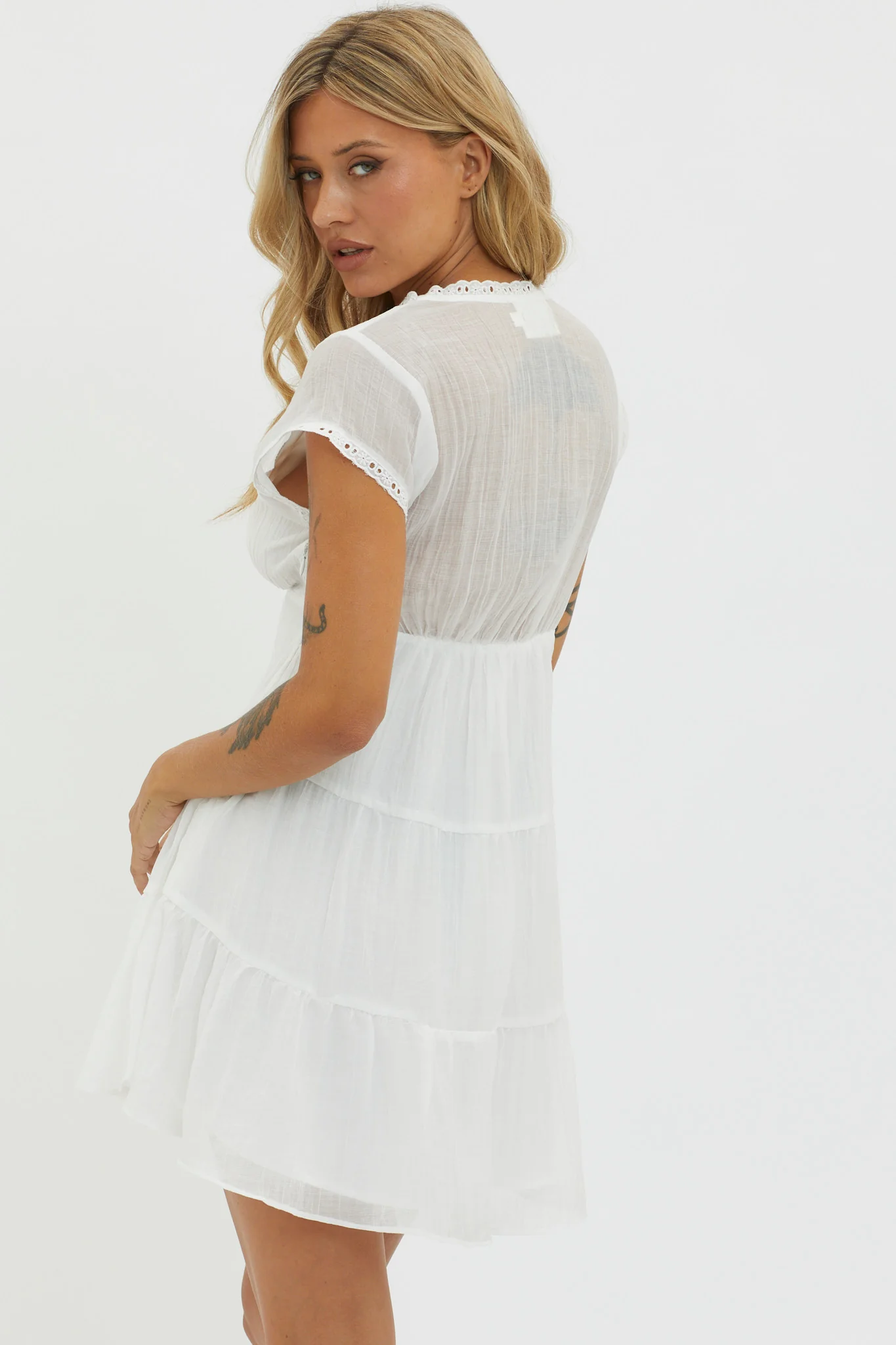 Azura Scalloped Lace Mini Dress White - Image 2