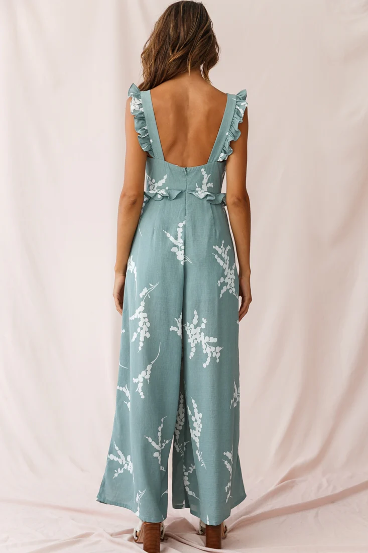 Azure Frill Strap Wide Leg Jumpsuit Sage - Image 4