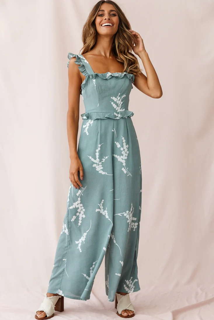 Azure Frill Strap Wide Leg Jumpsuit Sage - Image 7