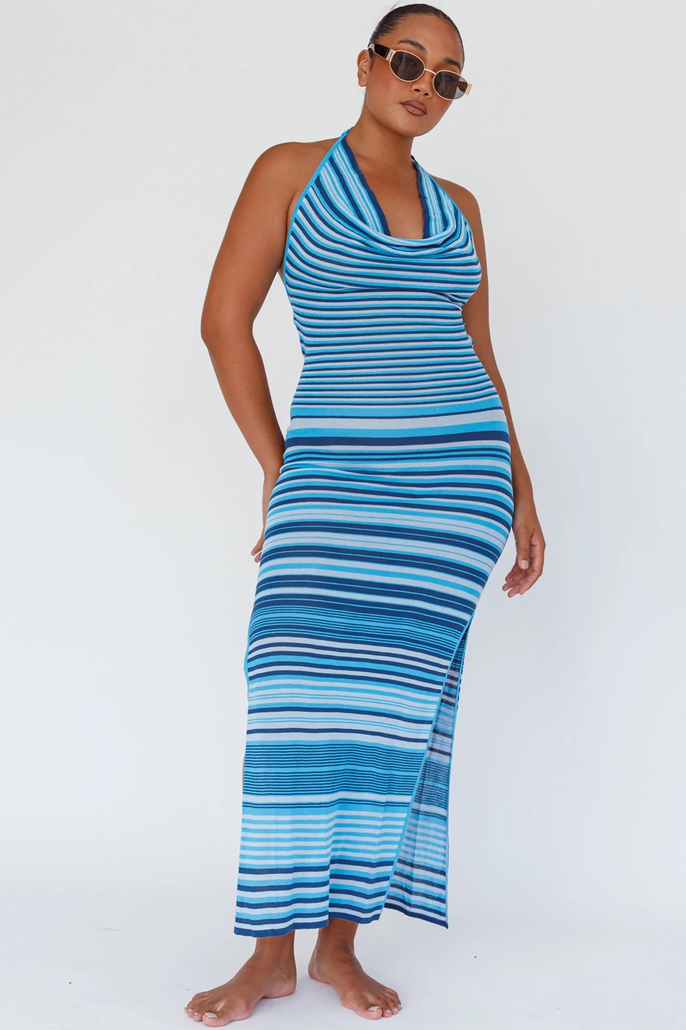 Azure Shores Knit Midi Dress Striped Blue - Image 3