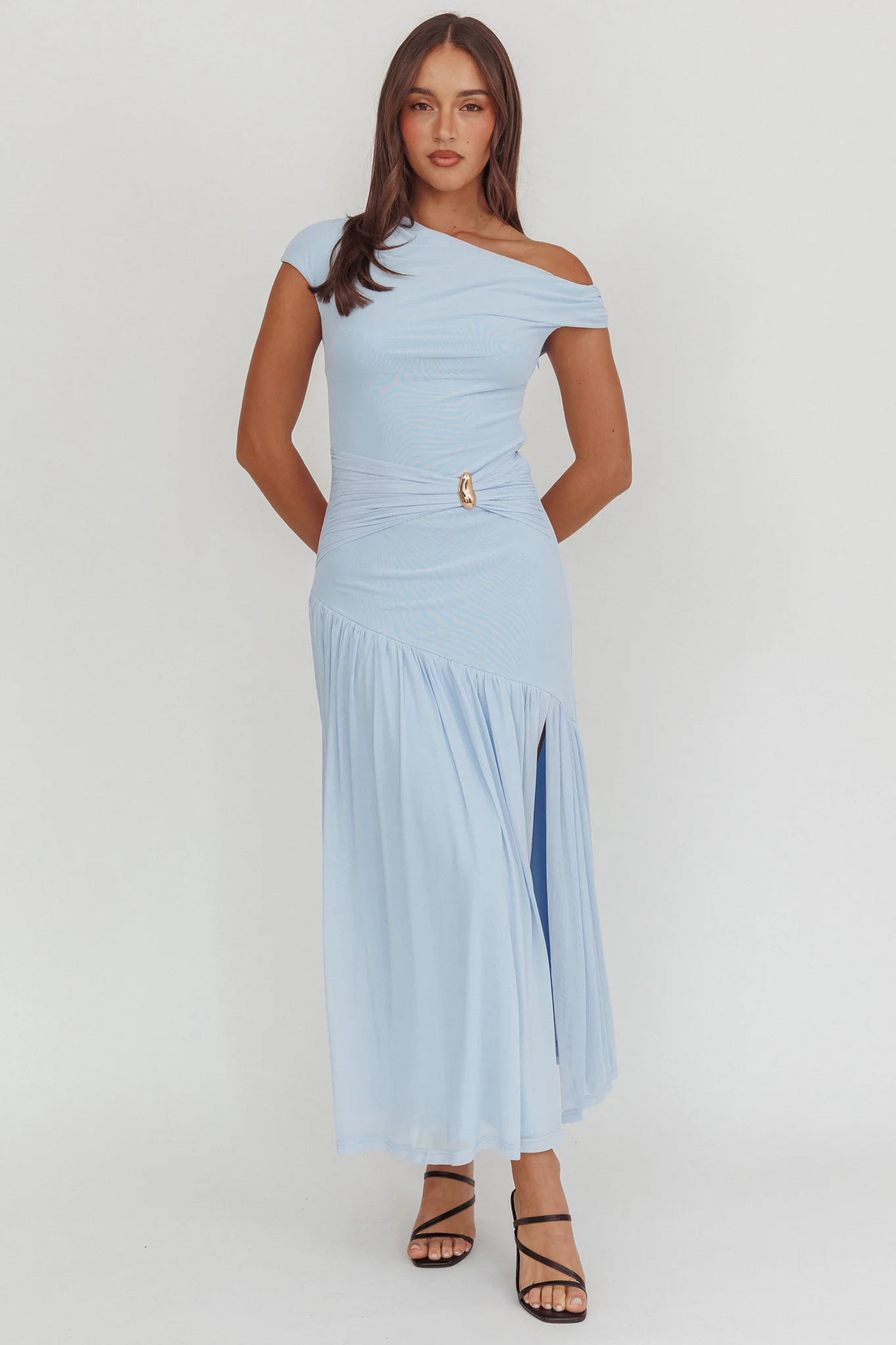 Azure Sun Asymmetric Neckline Split Maxi Dress Blue - Image 4