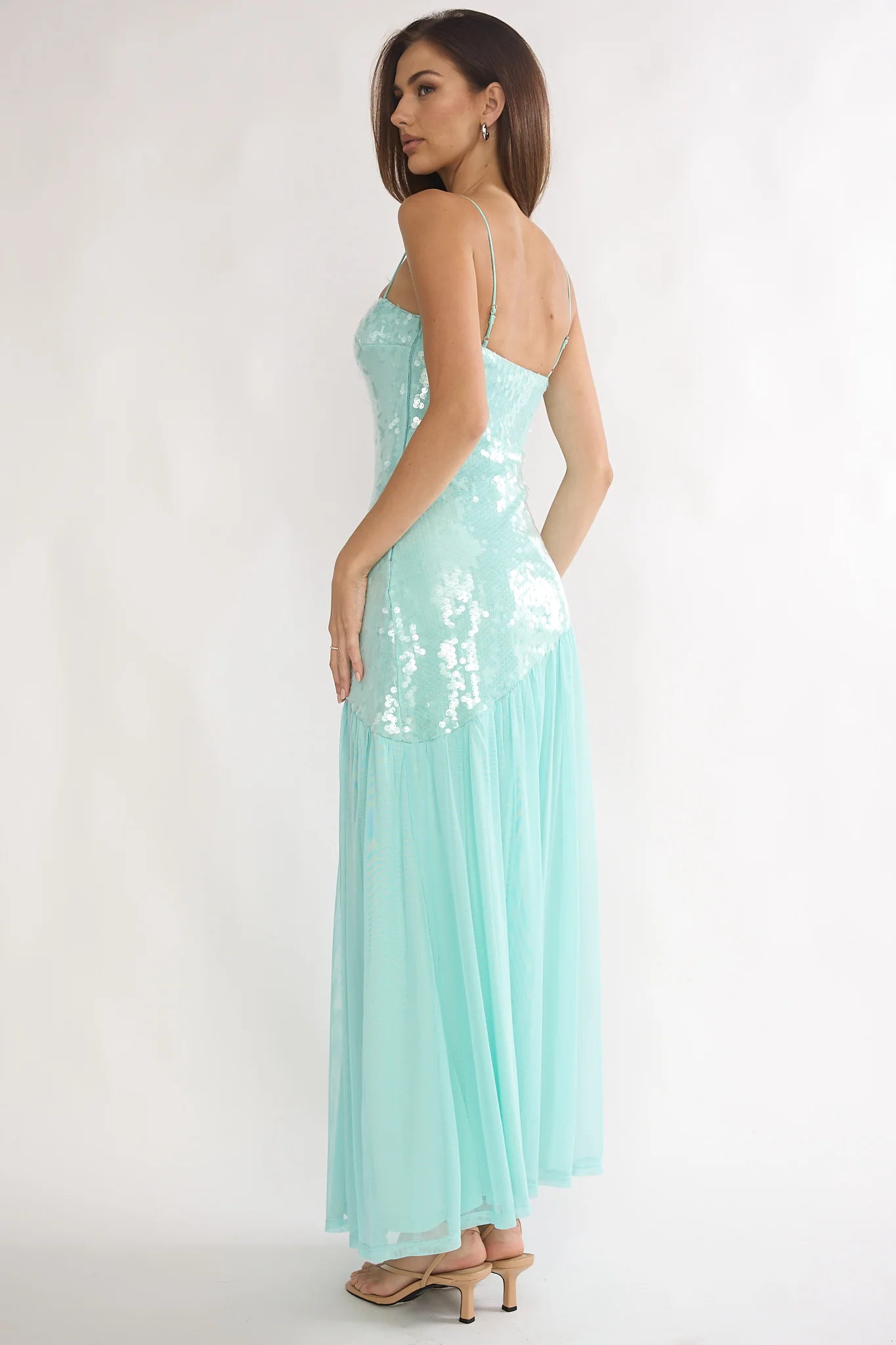 Azure Sun Drop Waist Split Maxi Dress Sequin Aqua - Image 2