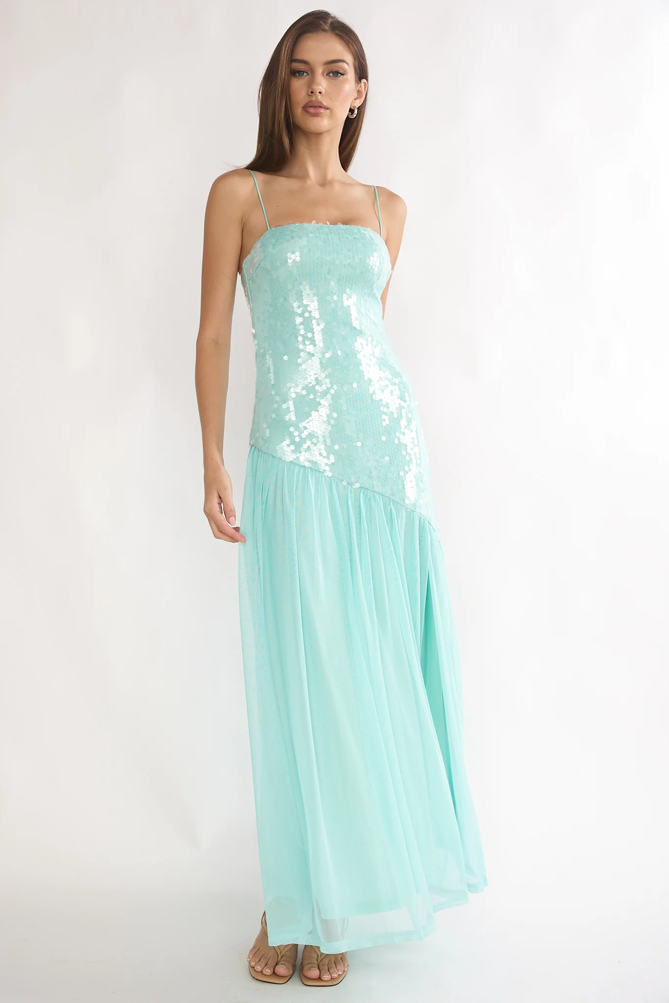 Azure Sun Drop Waist Split Maxi Dress Sequin Aqua - Image 5