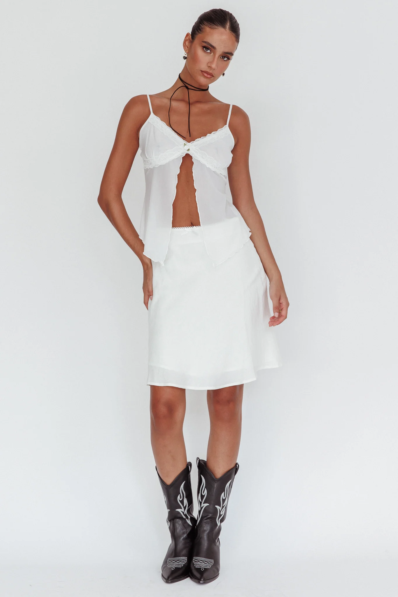 Babydolls Lace Trim Split Top Off White - Image 4
