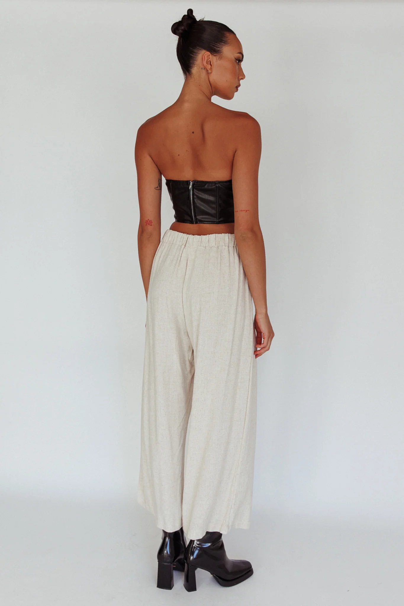 Backstage Pleated Wide Leg Pants Oat - Image 2