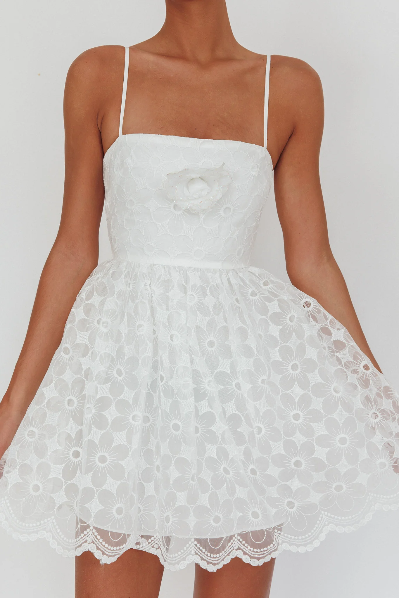 Bahia A-Line Square Neckline Mini Dress Lace White - Image 3