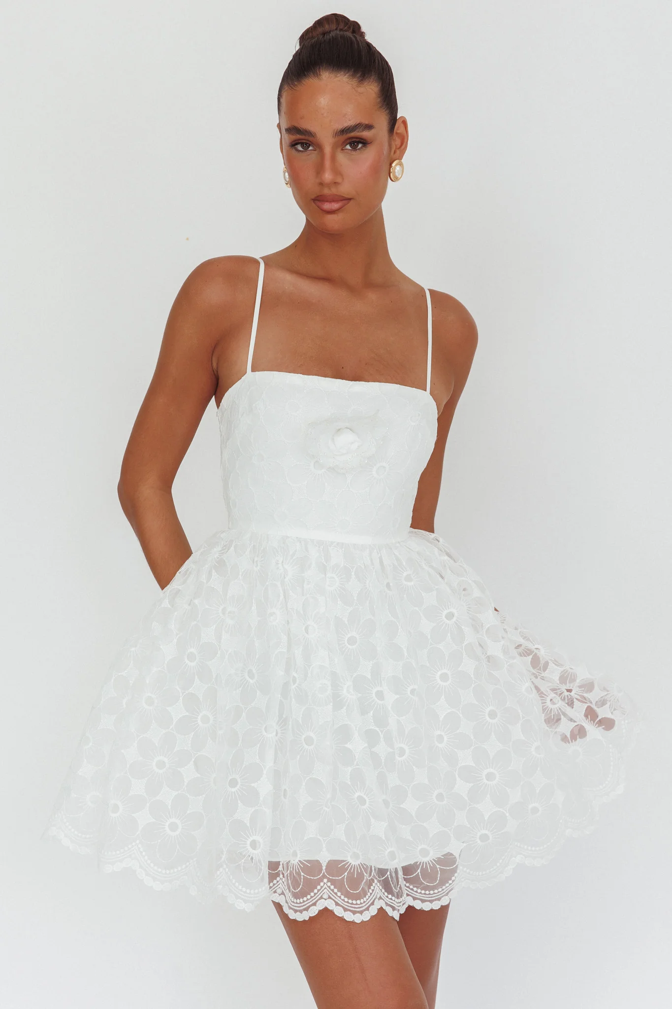Bahia A-Line Square Neckline Mini Dress Lace White - Image 5