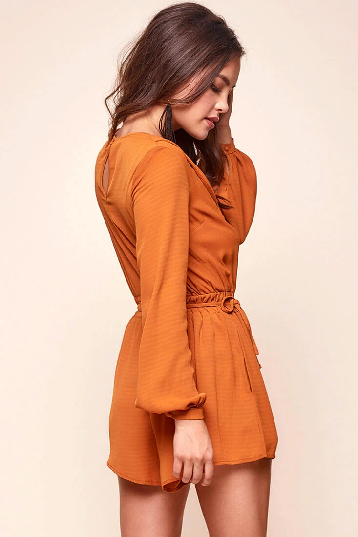 Bailey Vintage V Neck Romper Orange - Image 3