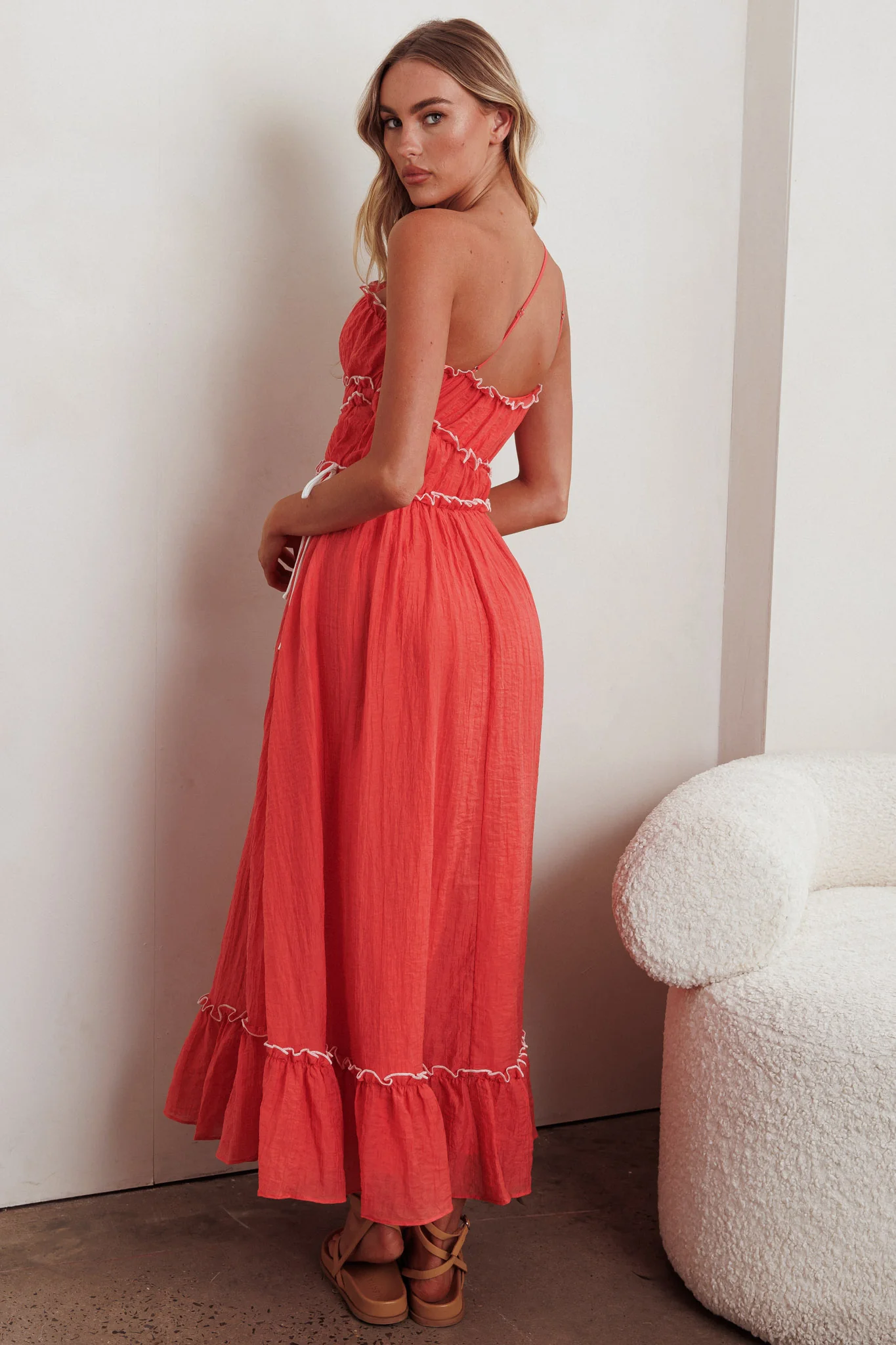 Ballad One-Shoulder Maxi Dress Coral - Image 3