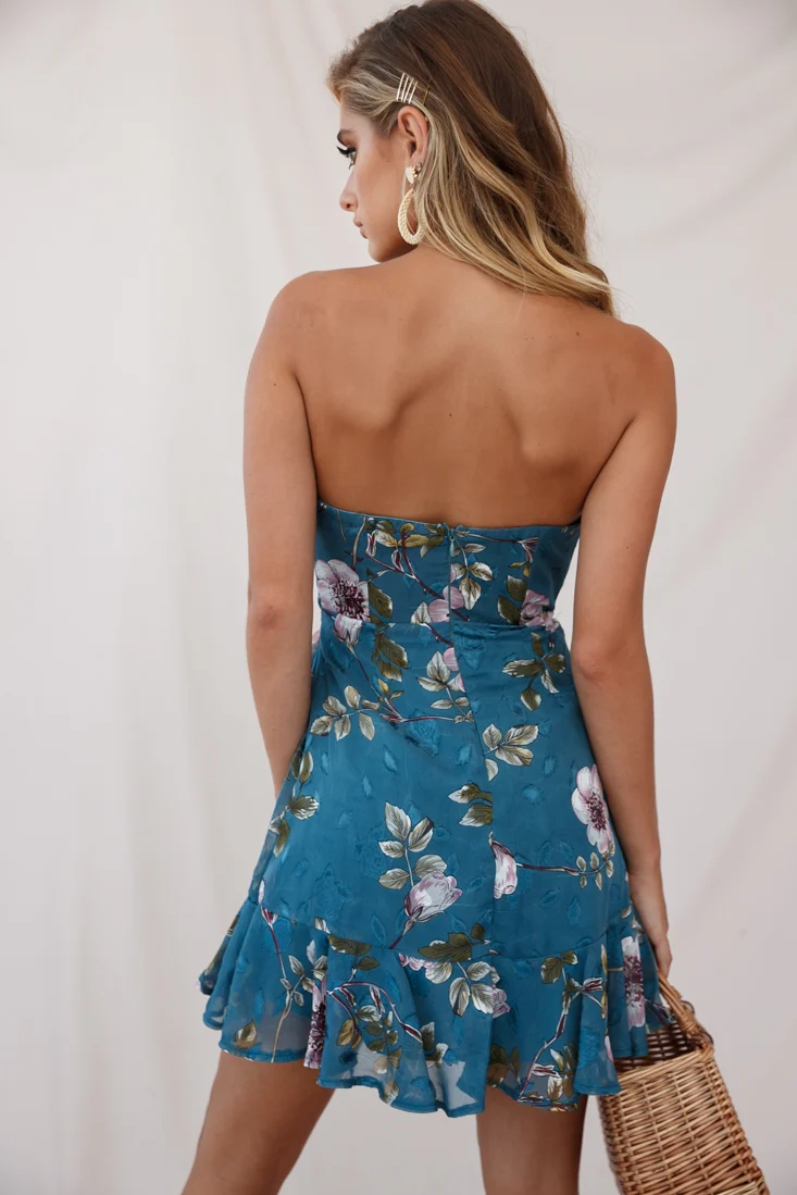 Banksia Bandeau Wrap Dress Floral Print Teal - Image 3