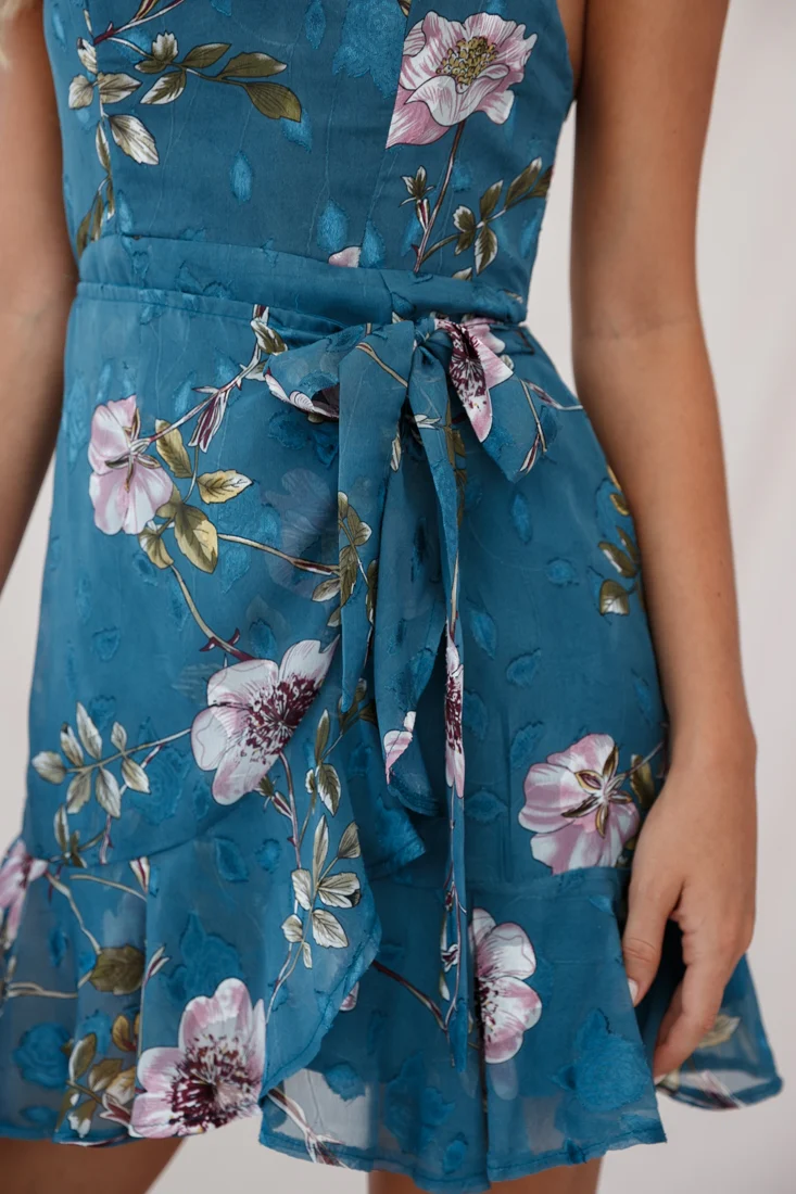 Banksia Bandeau Wrap Dress Floral Print Teal - Image 4