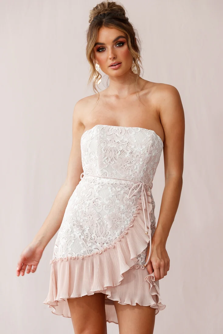 Banksia Lace Bandeau Wrap Dress Nude - Image 2