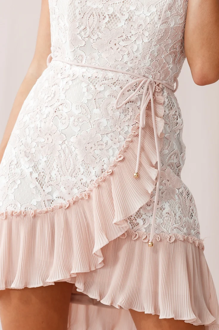 Banksia Lace Bandeau Wrap Dress Nude - Image 5