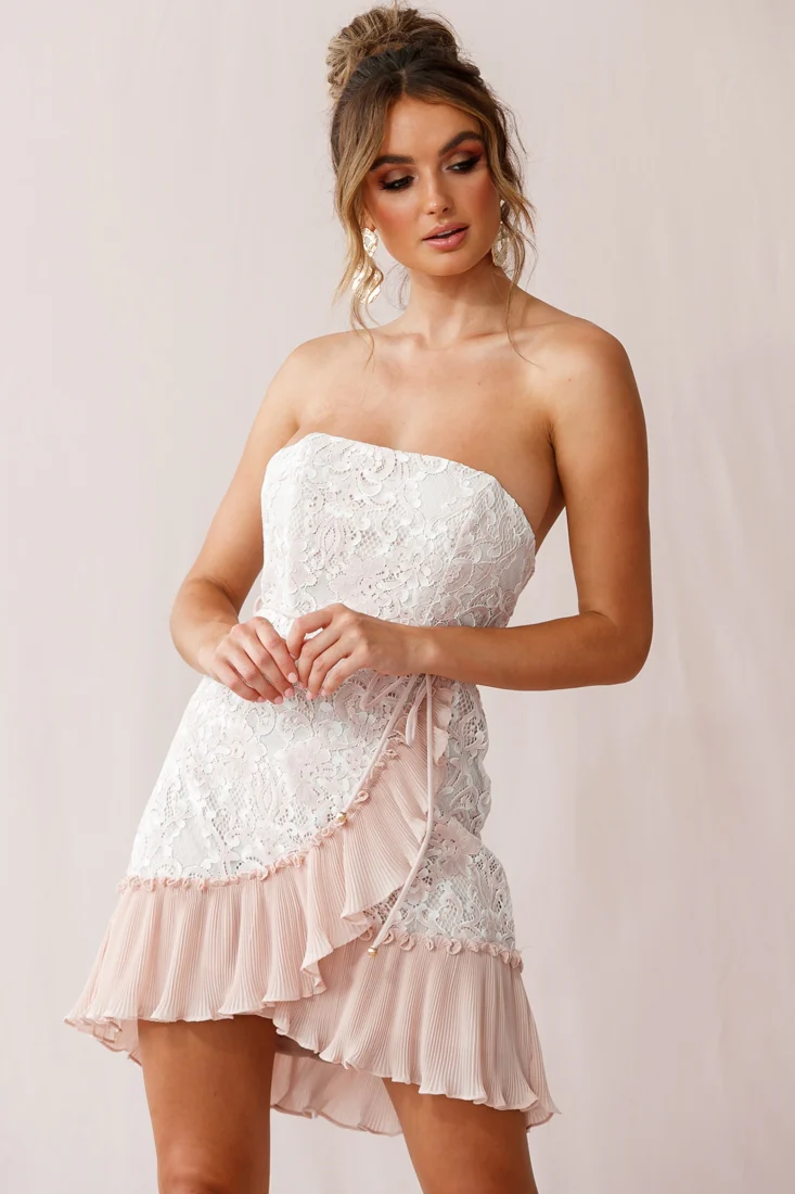 Banksia Lace Bandeau Wrap Dress Nude - Image 7