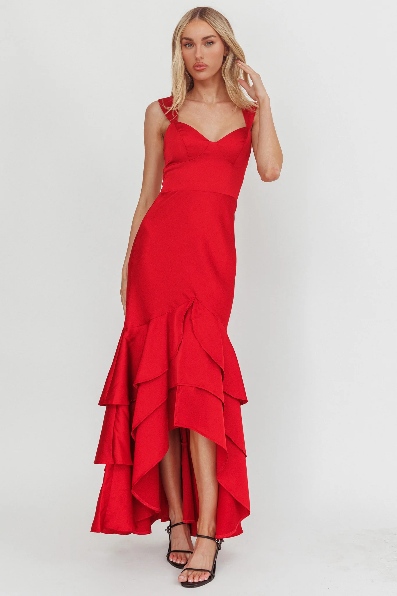 Baylin Layered Mermaid Hem Maxi Dress Red - Image 2