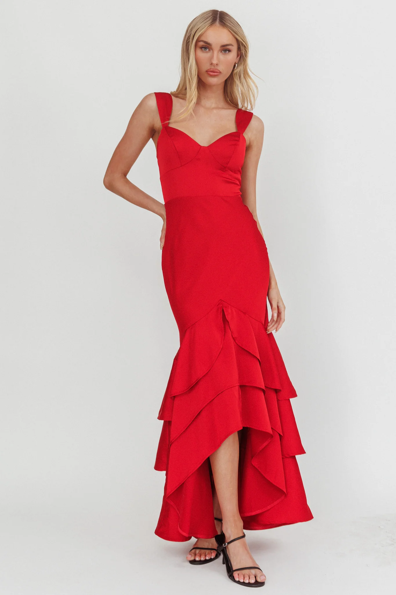 Baylin Layered Mermaid Hem Maxi Dress Red - Image 5