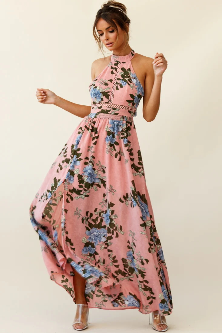 Baylor Floral Halterneck Maxi Dress Pink - Image 4