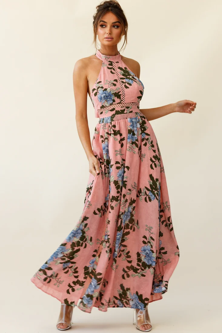 Baylor Floral Halterneck Maxi Dress Pink - Image 5