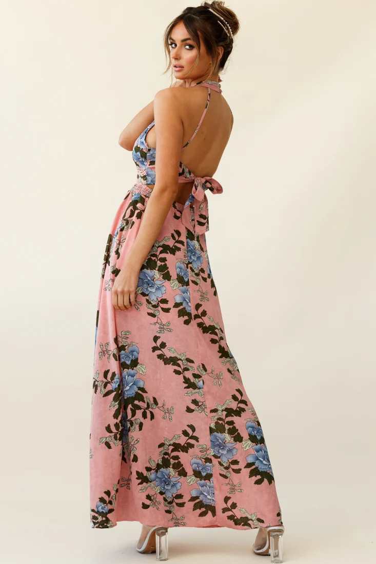 Baylor Floral Halterneck Maxi Dress Pink - Image 6