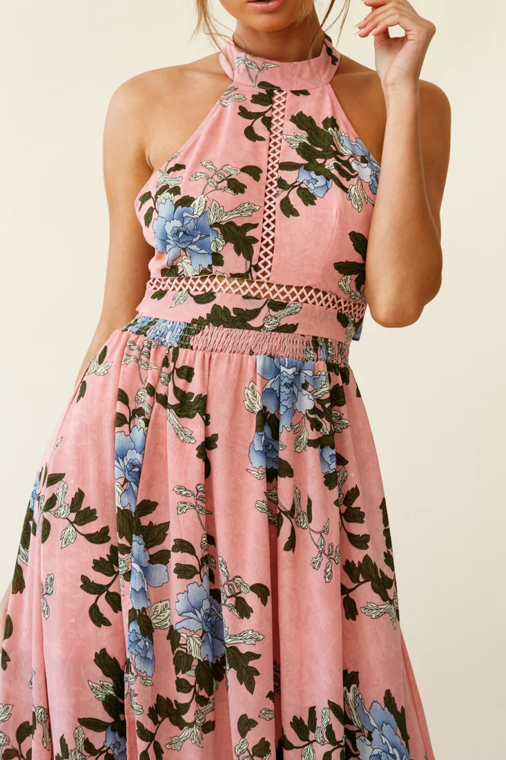 Baylor Floral Halterneck Maxi Dress Pink - Image 7