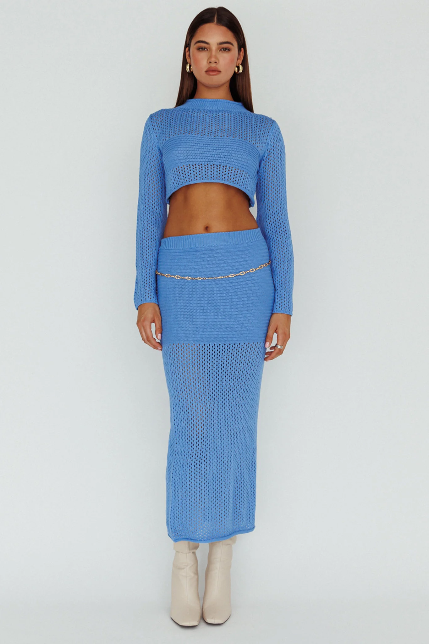 Bayside Long Sleeve Crochet Top Ocean - Image 6