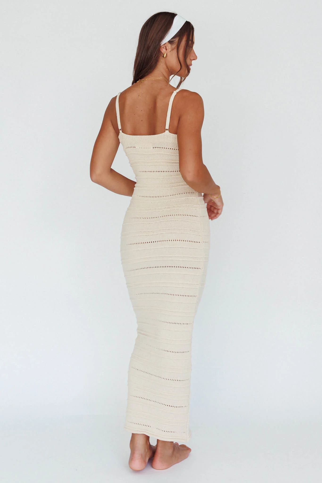 Beachside Crochet Knit Maxi Dress Oat - Image 2