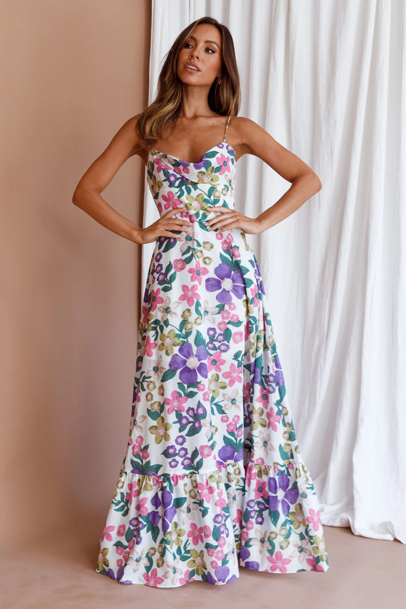 Beachside Flounce Hem Maxi Dress White Floral - Image 6