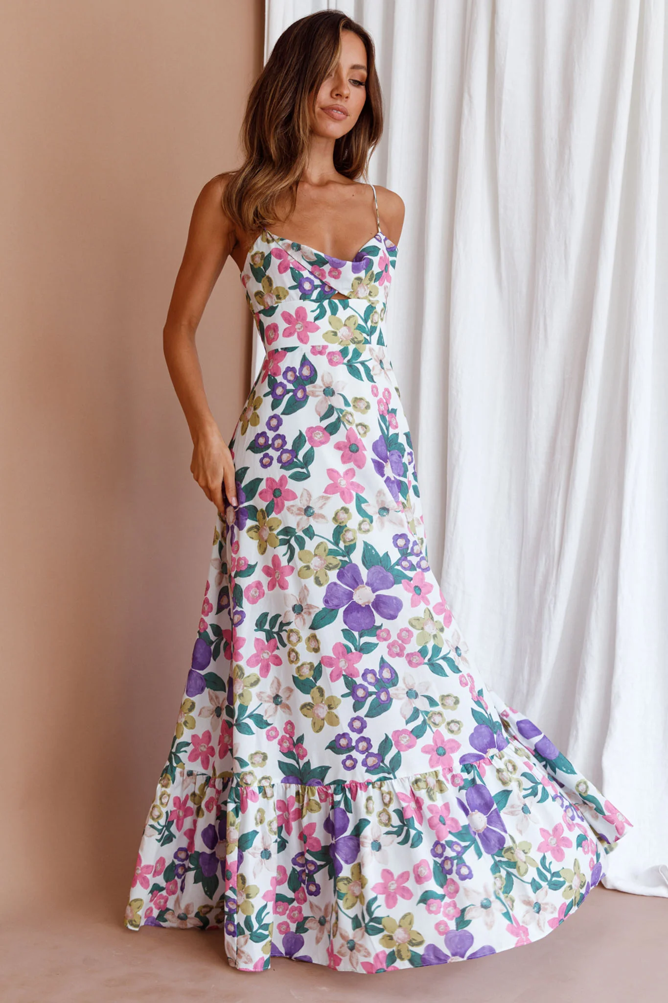 Beachside Flounce Hem Maxi Dress White Floral - Image 8