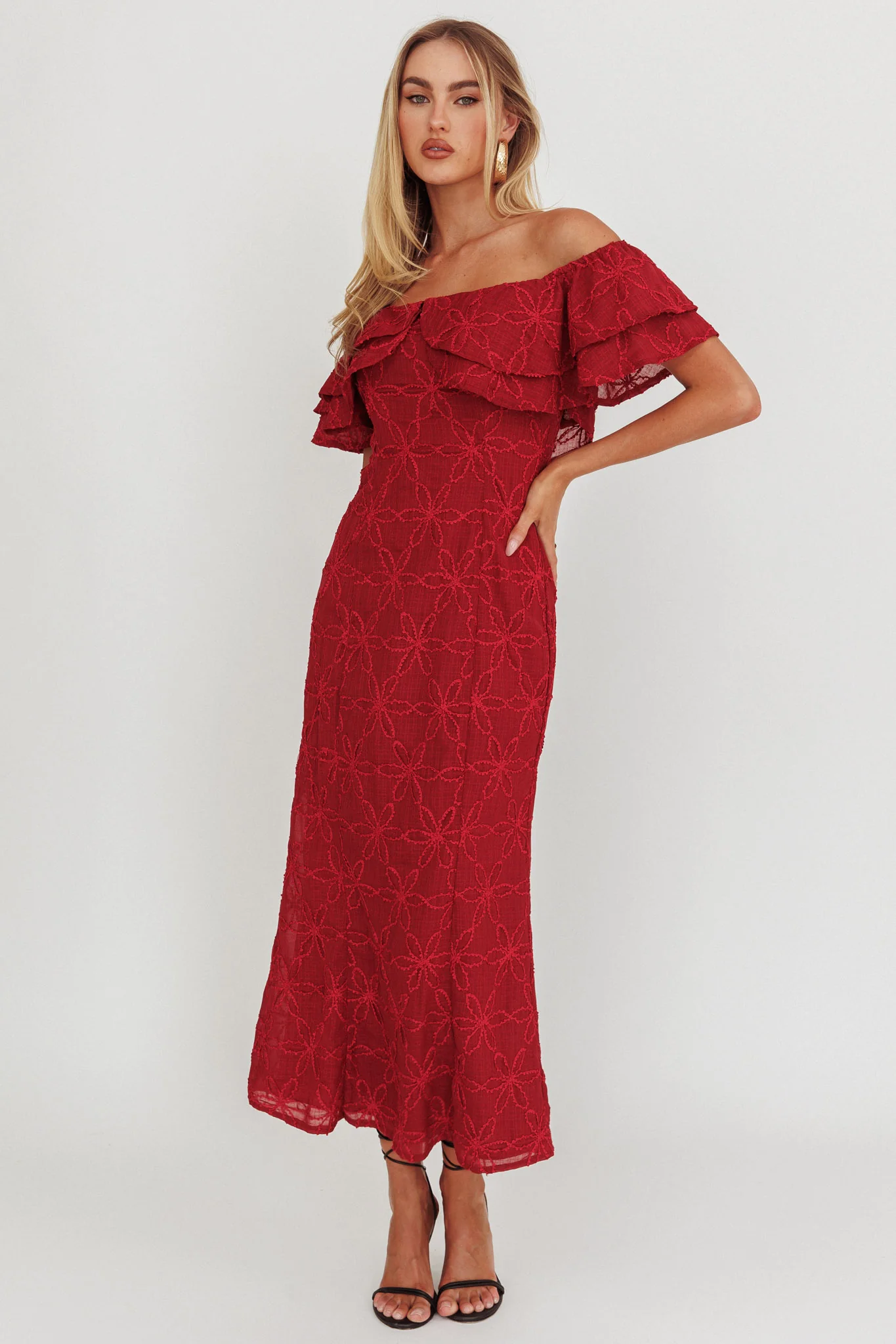 Beauty Within On-Off-Shoulder Maxi Dress Wine - Image 5