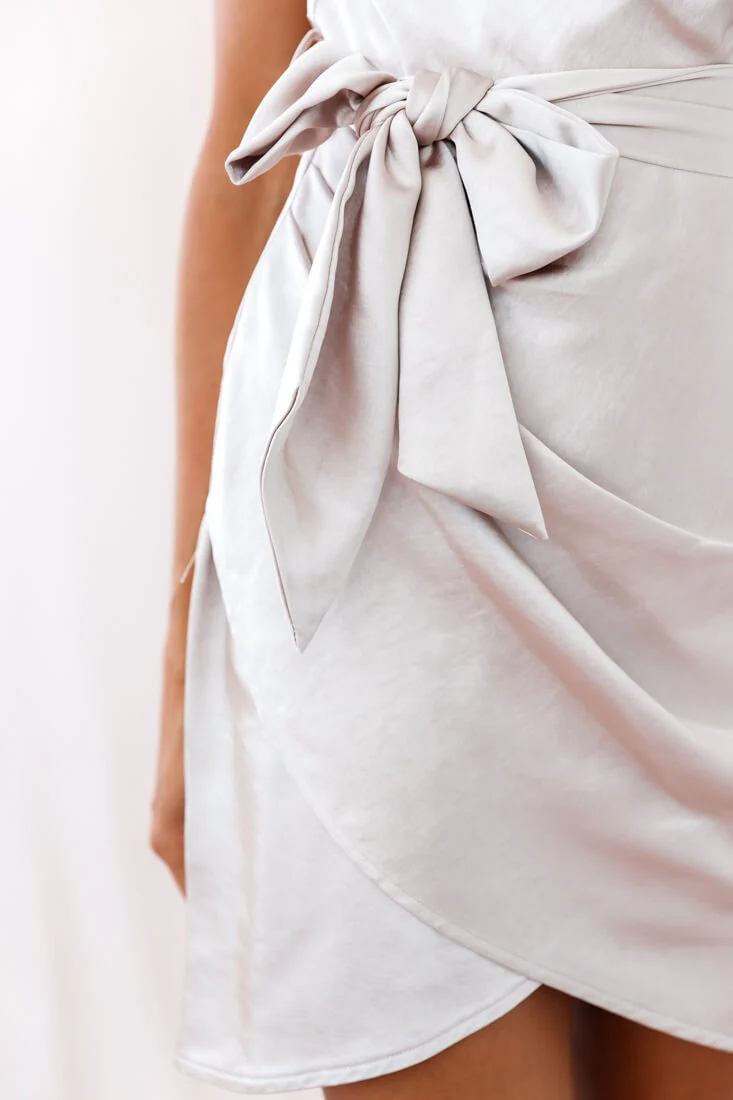 Bebe Satin Cowl Neck Wrap Dress Champagne - Image 9