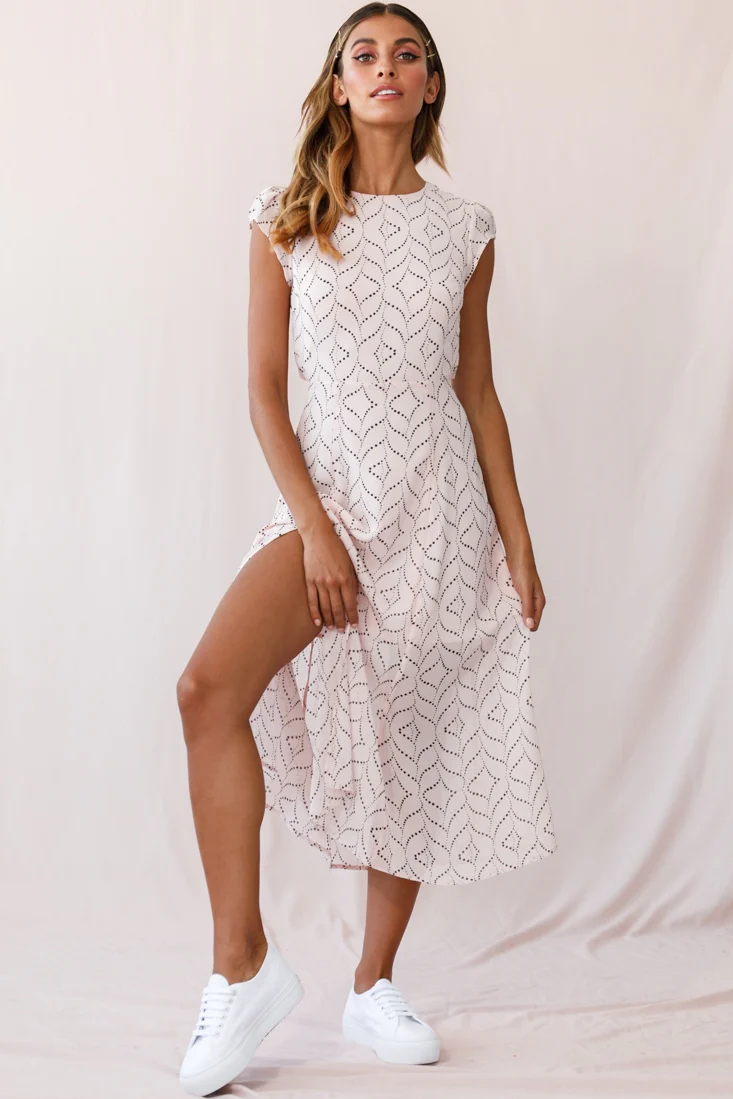 Becky Cap Sleeve Crew Neck Midi Dress Dot Print Blush - Image 2