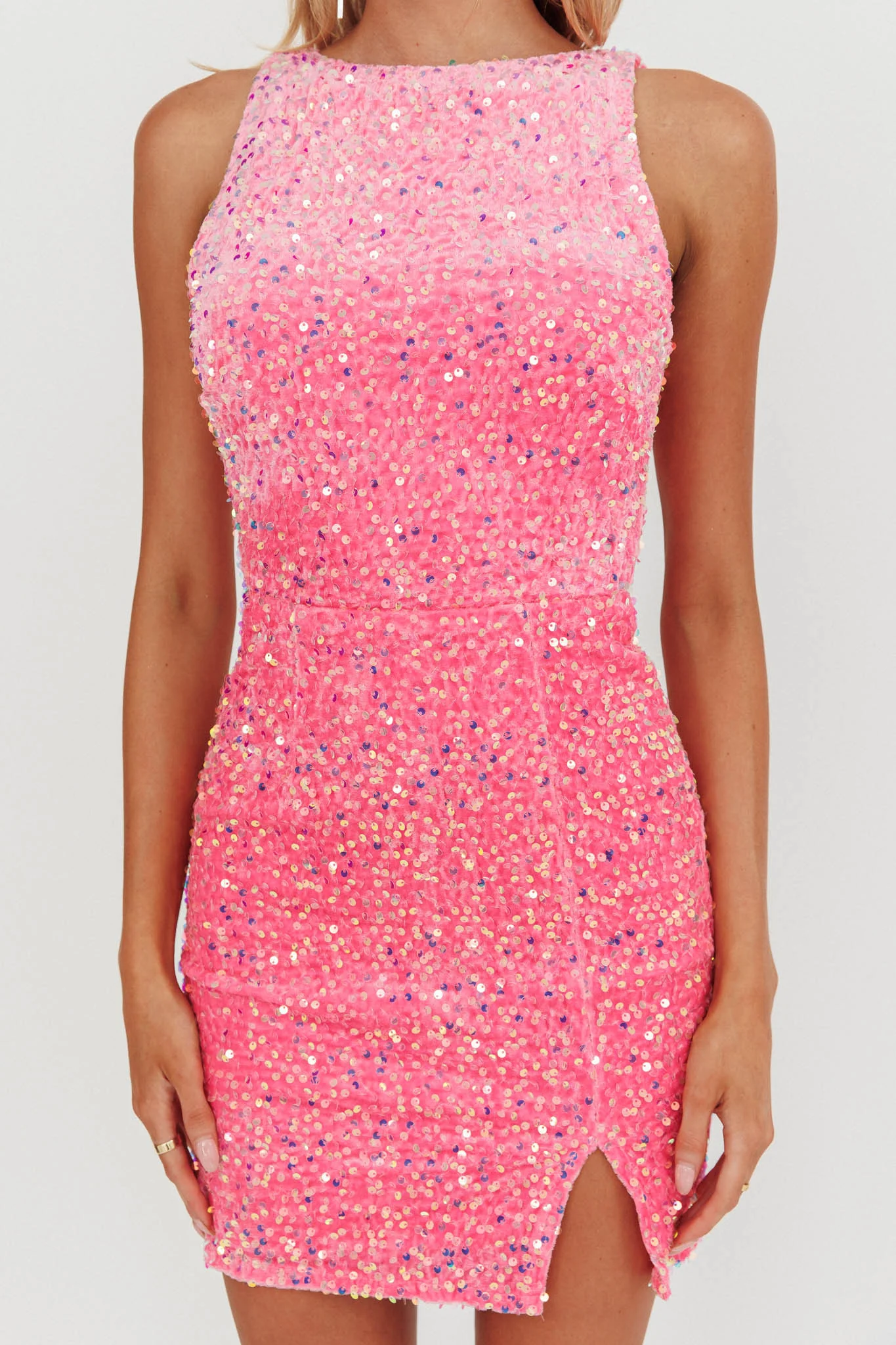 Bedazzle Opened Back Sequin Mini Dress Hot Pink - Image 4