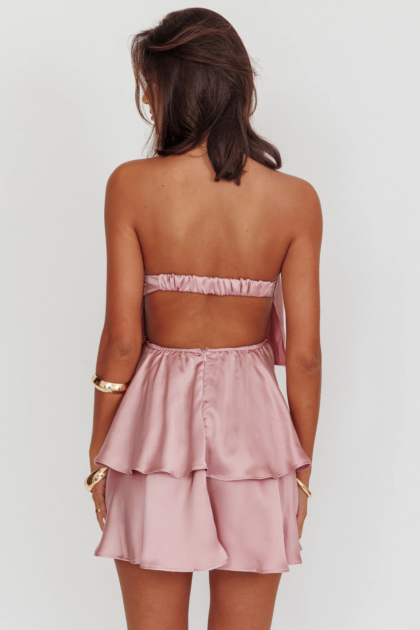 Behati Tiered Layer Strapless Dress Dusty Rose - Image 3