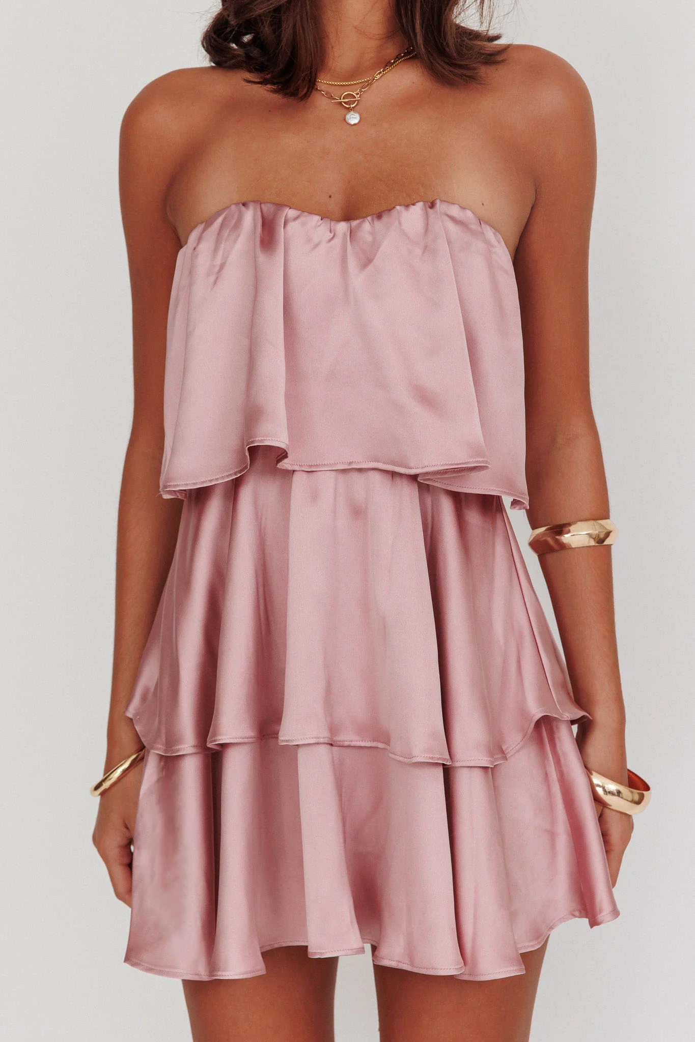Behati Tiered Layer Strapless Dress Dusty Rose - Image 5
