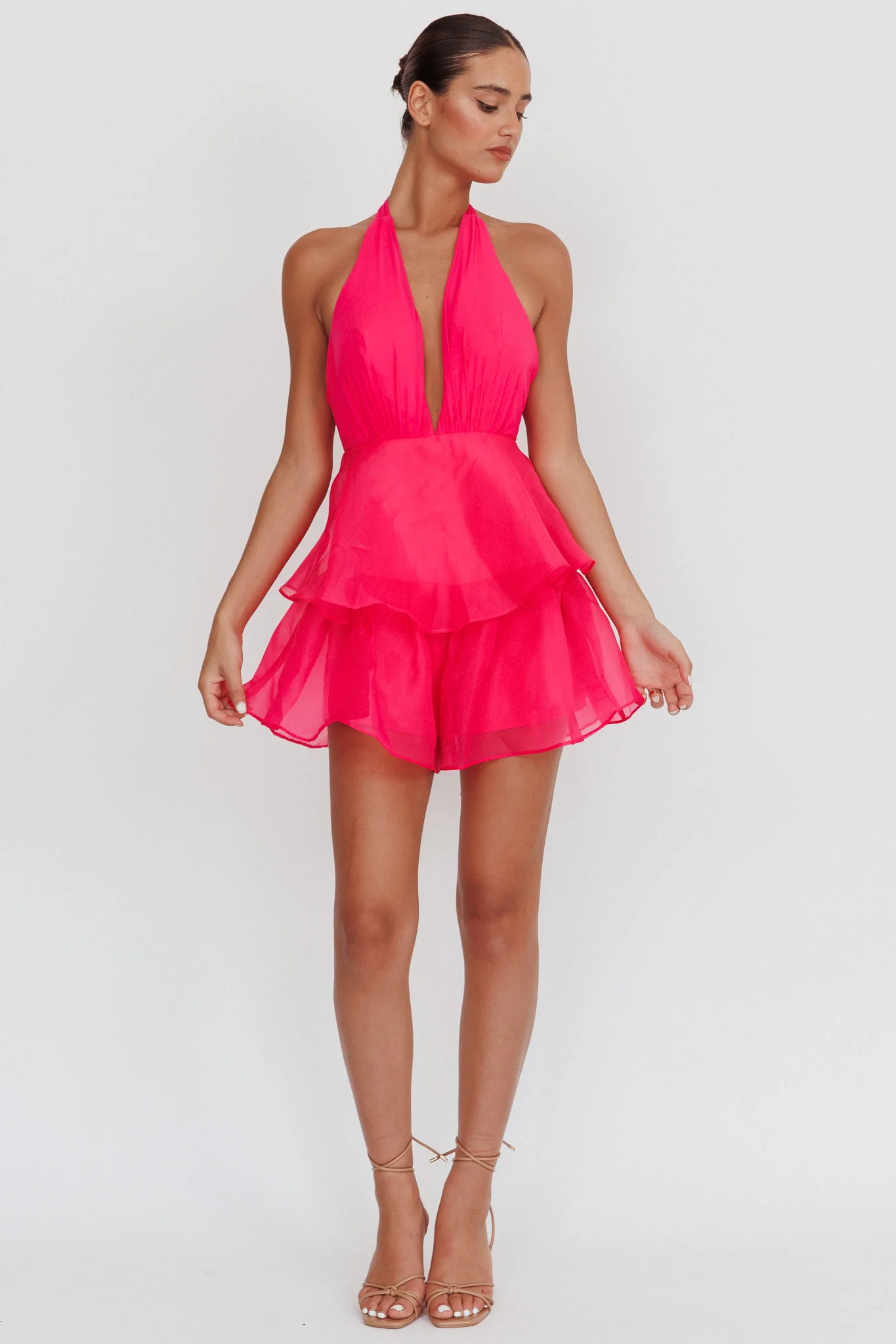Behati Tiered Ruffles Halter Neck Romper Rose - Image 3